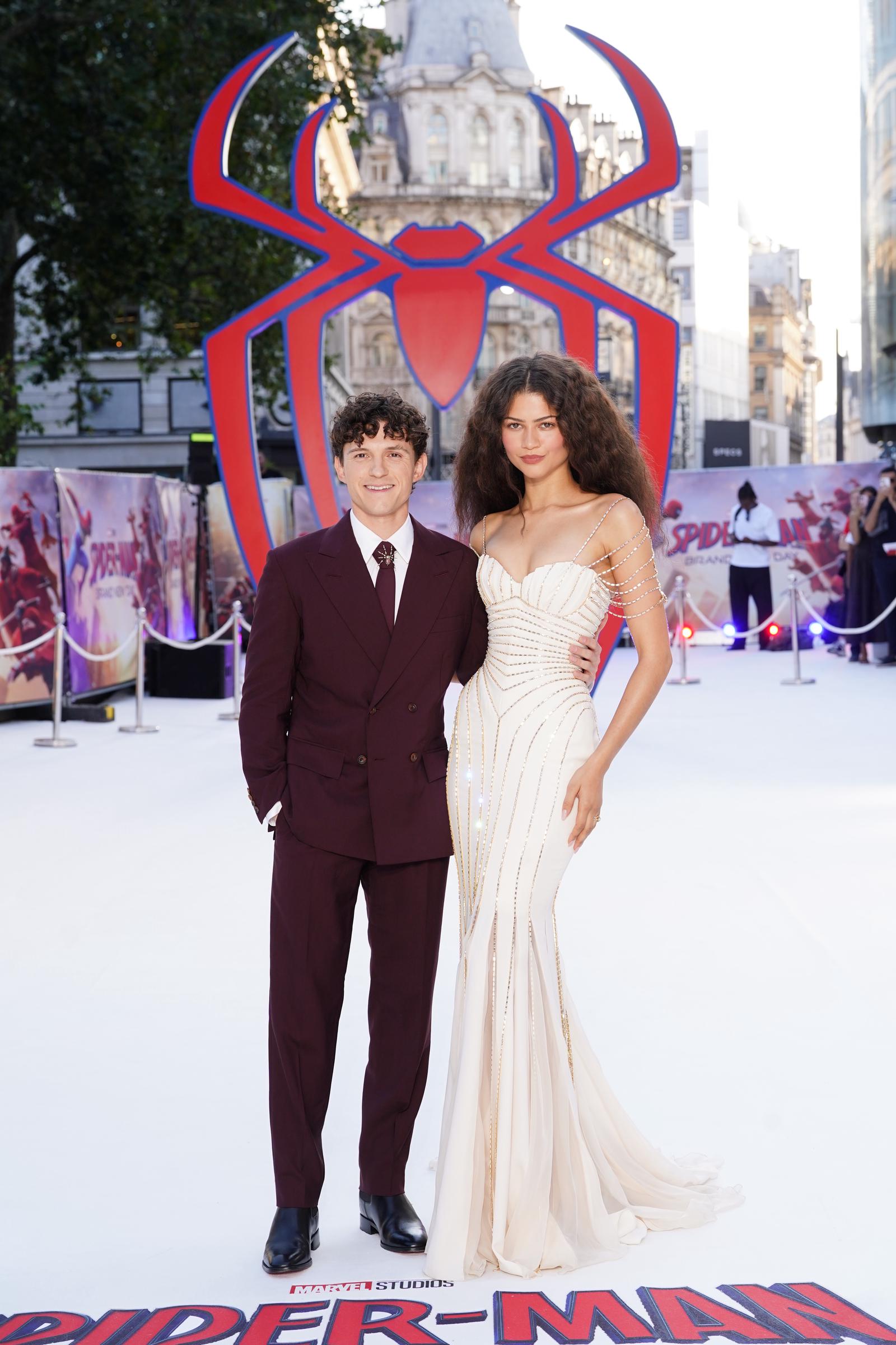 Tom Holland and Zendaya attend the "Spider-Man: Brand New Day" UK Premiere at Odeon Luxe Leicester Square on July 29, 2026 in London, England.