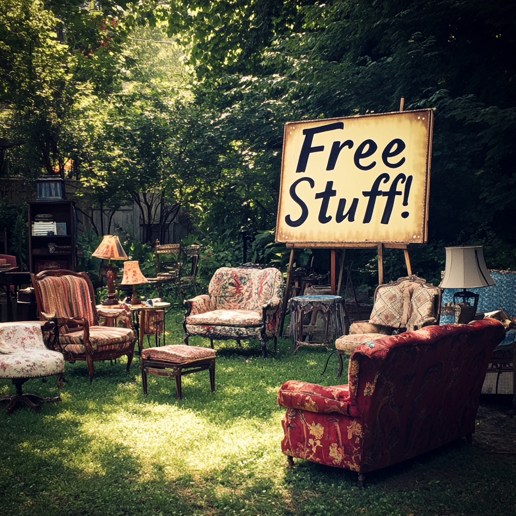 Furniture scattered on a lawn | Source: Midjourney