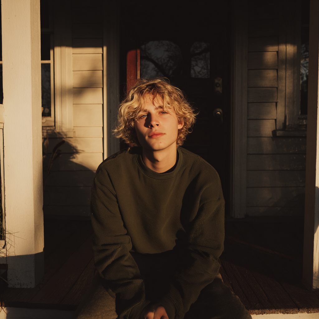 A pensive man sitting on a porch step | Source: Midjourney