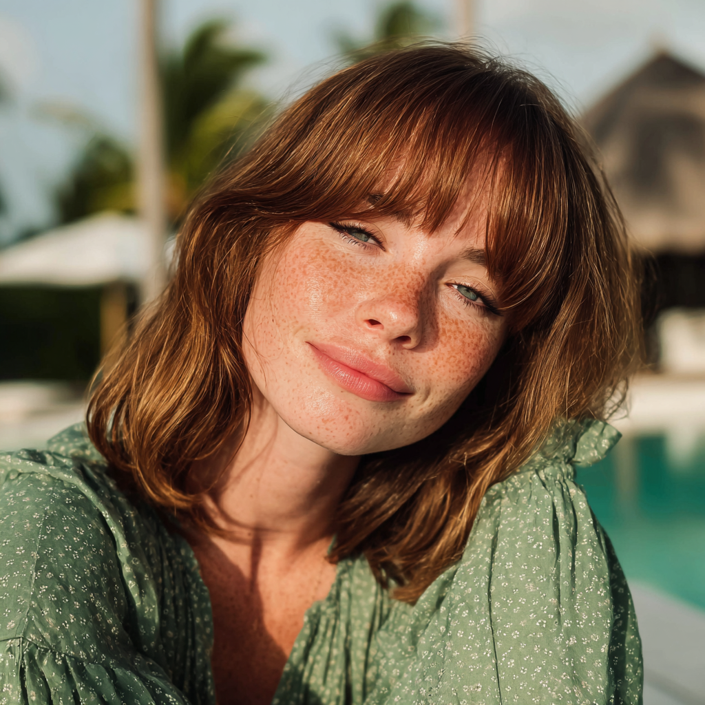 A smiling woman with freckles | Source: Midjourney