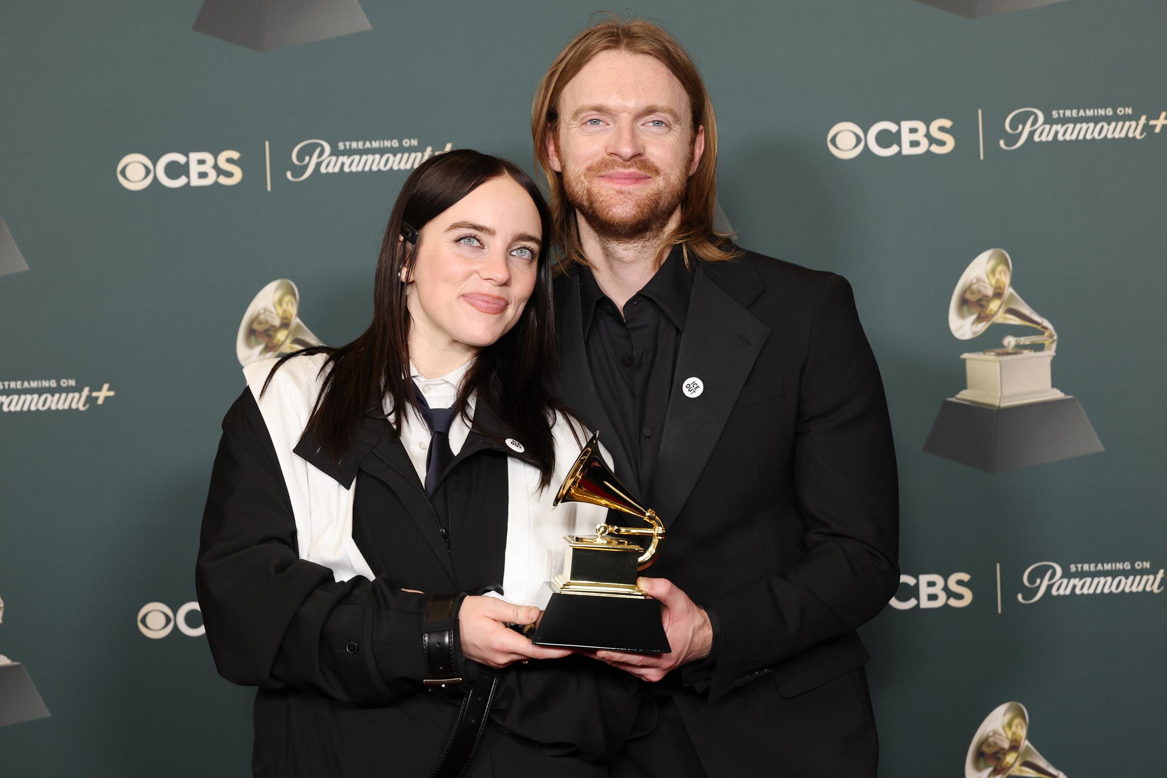 Billie Eilish and FINNEAS, winners of the Song Of The Year award for "WILDFLOWER", pose in the press room during the 68th GRAMMY Awards at Crypto.com Arena on February 1, 2026 in Los Angeles, California. | Source: Getty Images
