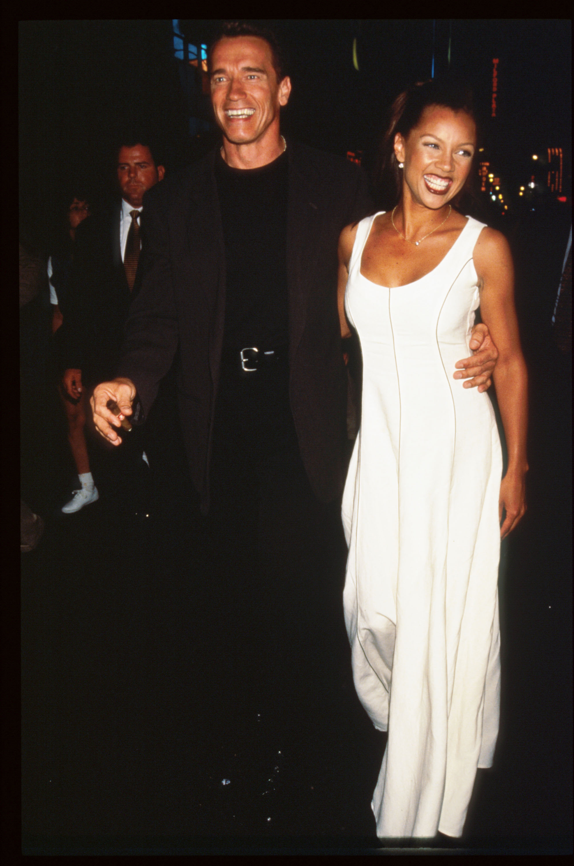 Arnold Schwarzenegger and Vanessa Williams attend the premiere of "Eraser" June 15, 1996 in New York City. | Source: Getty Images
