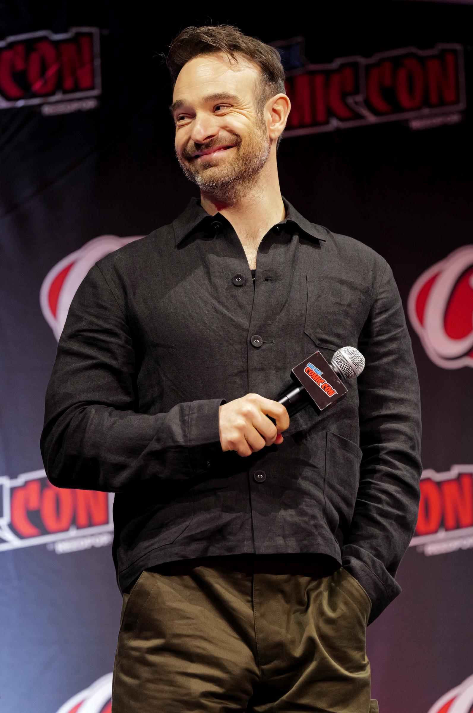 Charlie Cox speaks at the Up Next From Marvel Television and Marvel Animation Panel during New York Comic Con 2026 at Javits Center on October 8. | Source: Getty Images