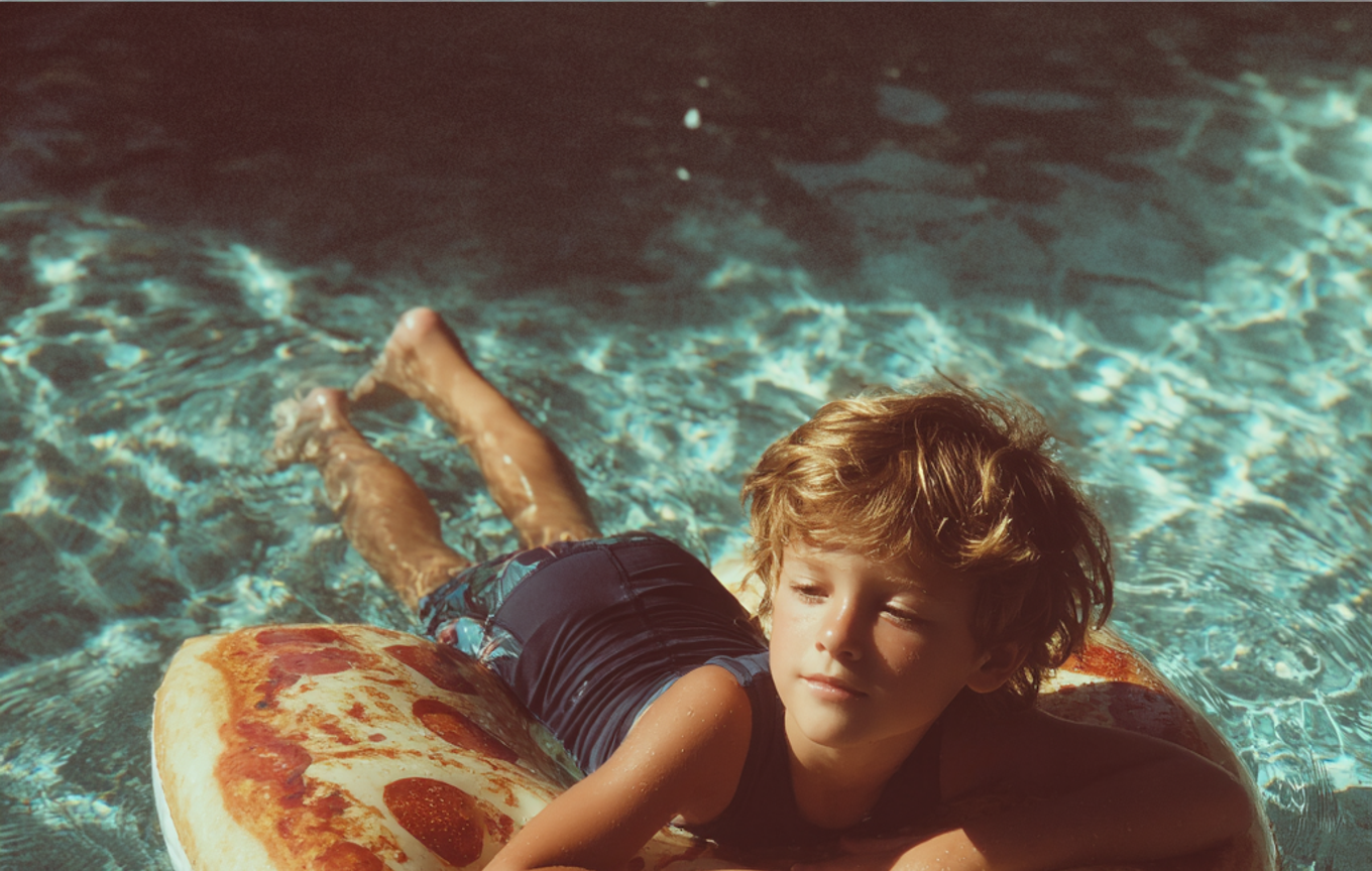 A little boy floating in a pool | Source: Midjourney