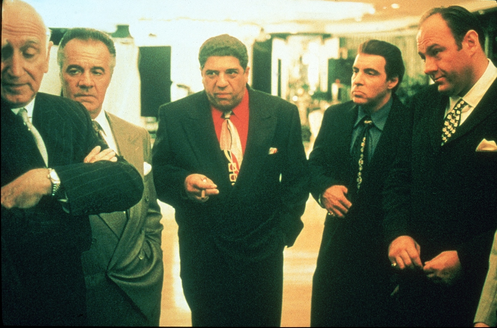Dominic Chianese, Tony Sirico, Vincent Pastore, Steve Van Zandt & James Gandolfini in a scene from the HBO TV drama series "The Sopranos," circa 1999. | Source: Getty Images