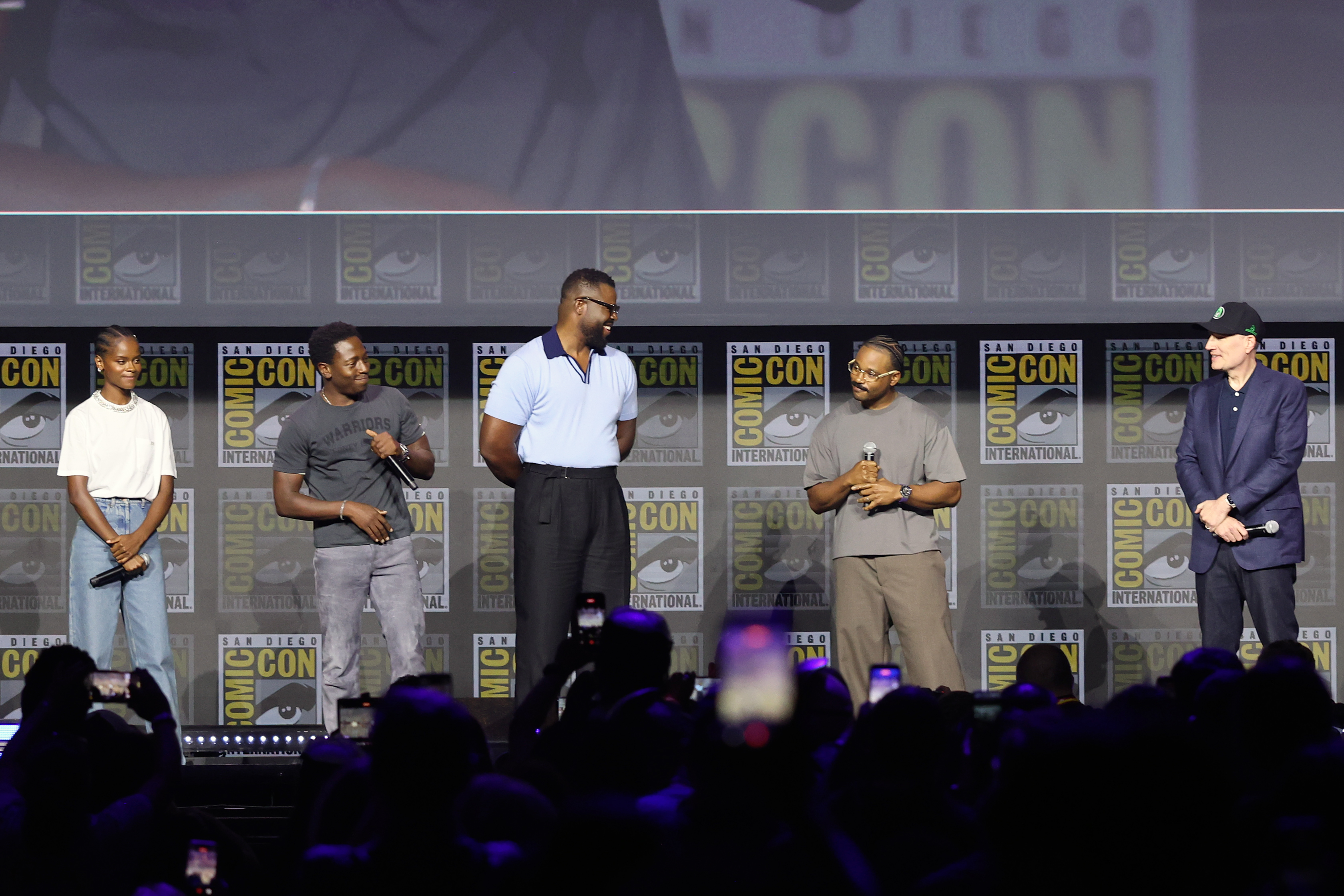 Letitia Wright, Ryan Coogler, David Jonsson, Winston Duke and Kevin Feige attend the Marvel Studios Panel at the 2026 San Diego Comic-Con on July 25 in California. | Source: Getty Images