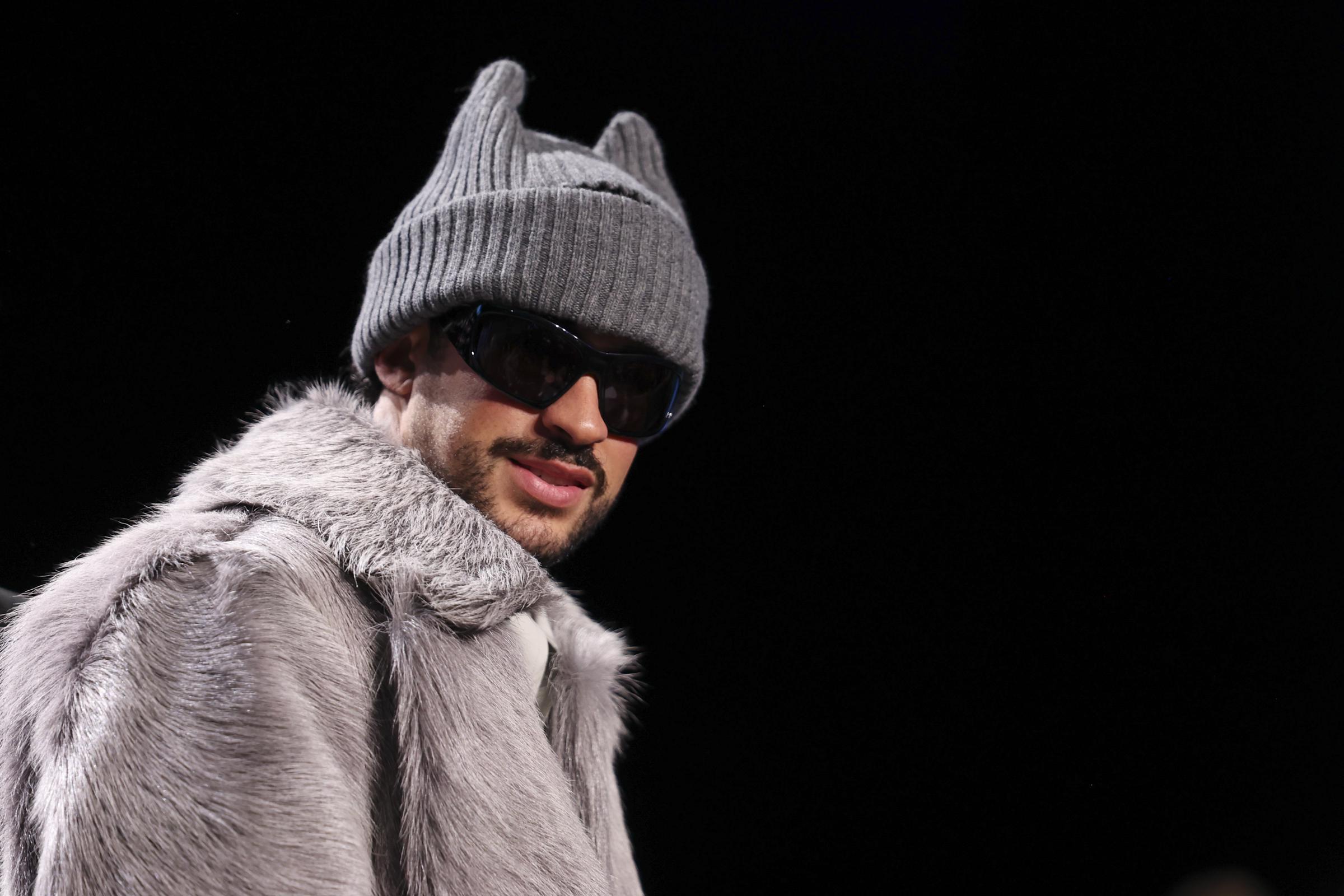 Bad Bunny onstage during the Super Bowl LX Pregame & Apple Music Super Bowl LX Halftime Show Press Conference at Moscone Center West on February 5, 2026, in San Francisco, California. | Source: Getty Images