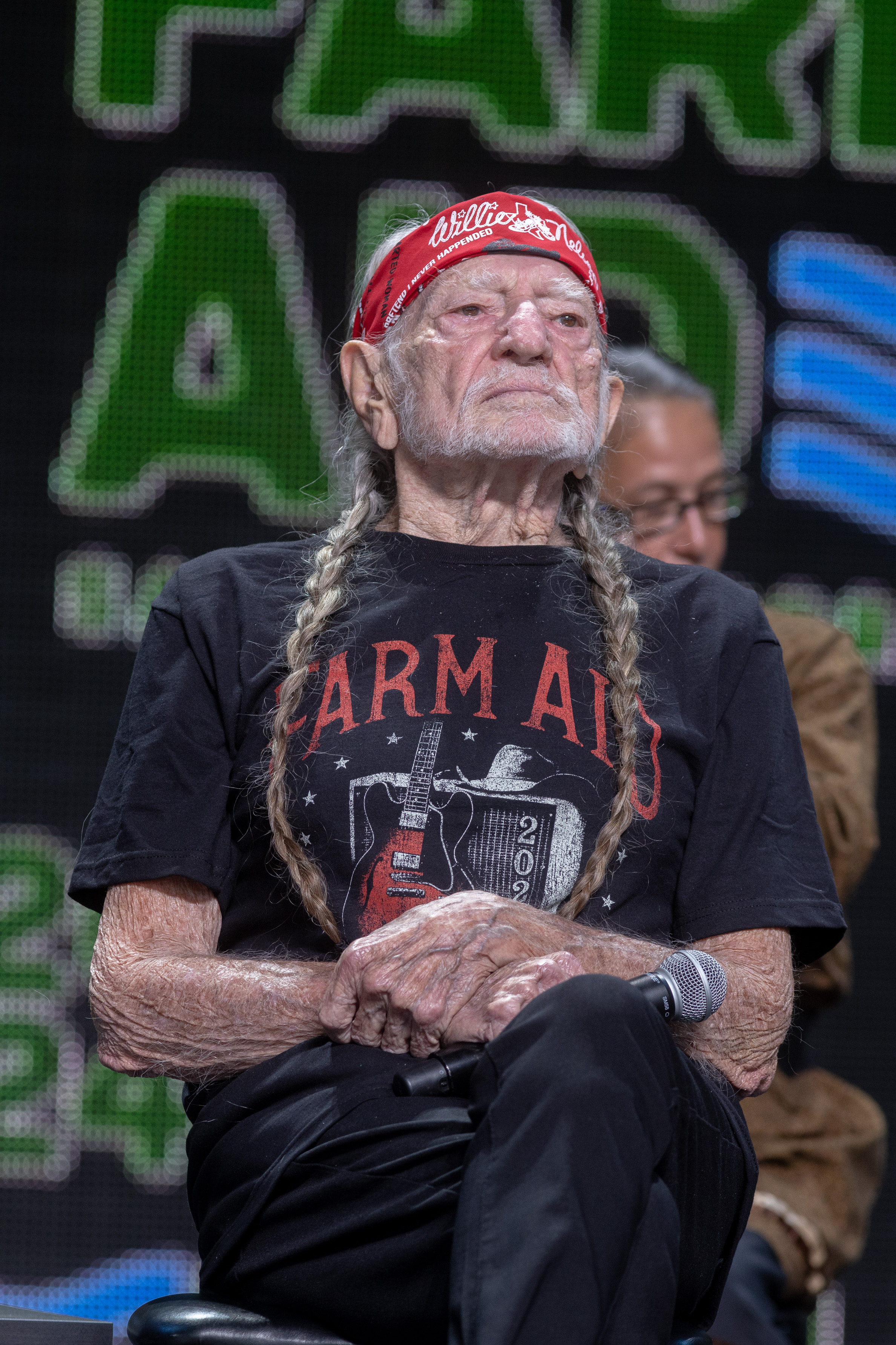 Willie Nelson on stage during Farm Aid at Saratoga Performing Arts Center on September 21, 2024 in Saratoga Springs, New York. | Source: Getty Images