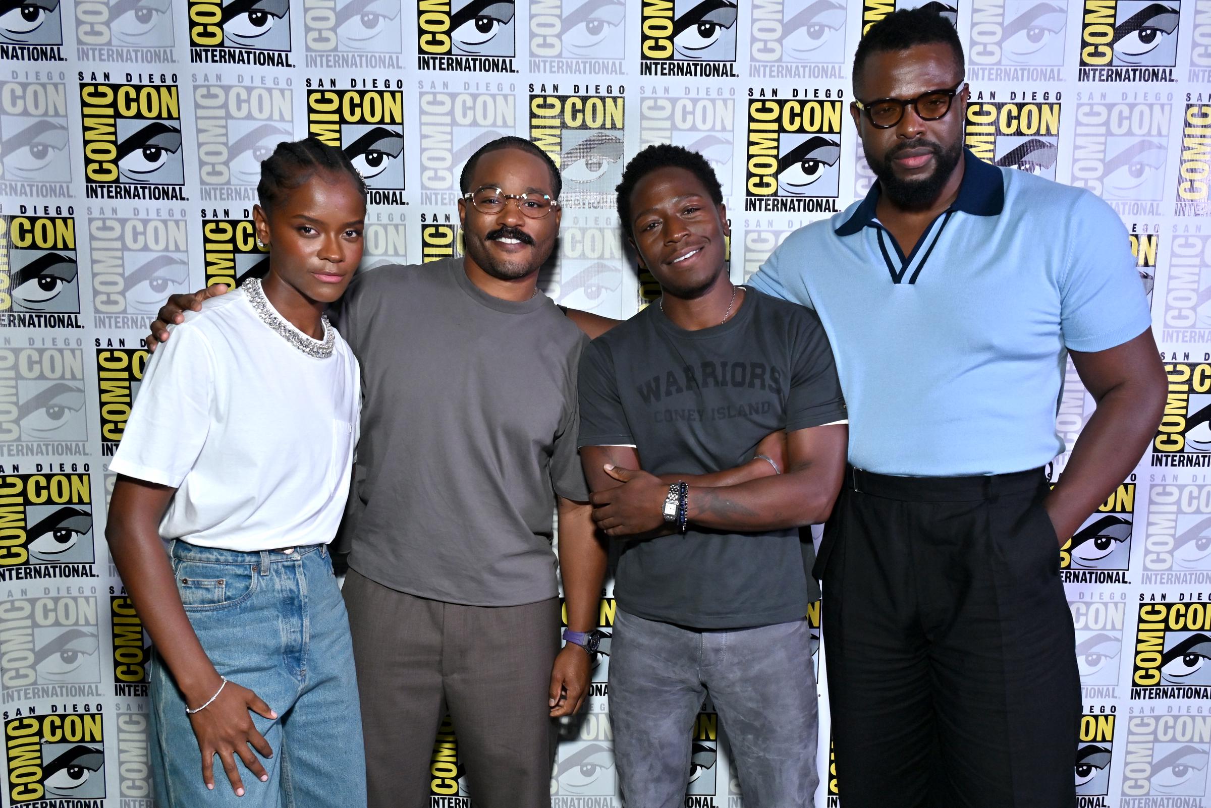 Letitia Wright, Ryan Coogler, David Jonsson and Winston Duke attend the Marvel Studios Panel at the 2026 San Diego Comic-Con on July 25 in California. | Source: Getty Images