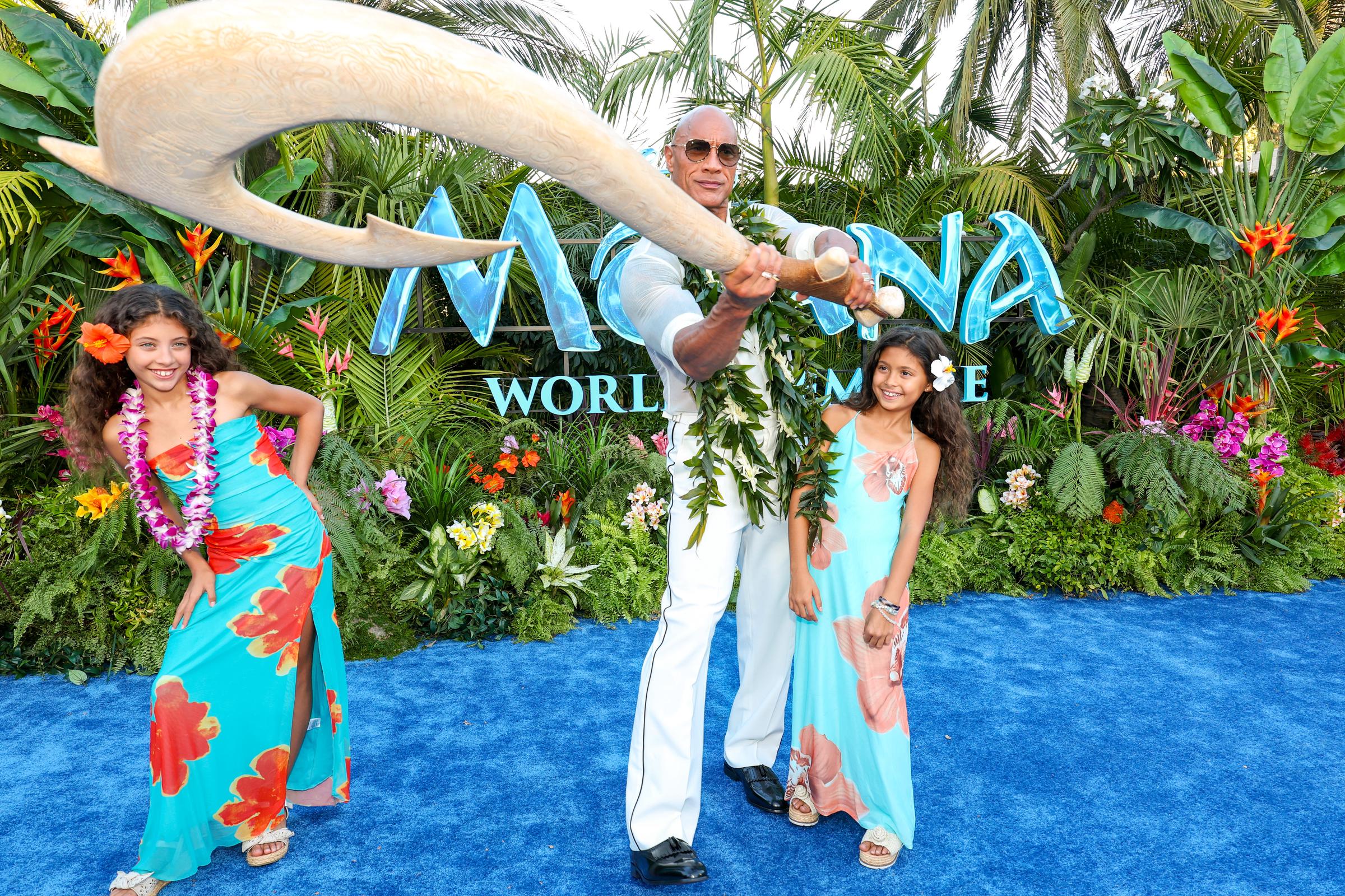 Jasmine Johnson, Dwayne Johnson and Tiana Johnson attend the "Moana" World Premiere at the Hollywood Bowl on July 7, 2026 in Los Angeles, California. | Source: Getty Images