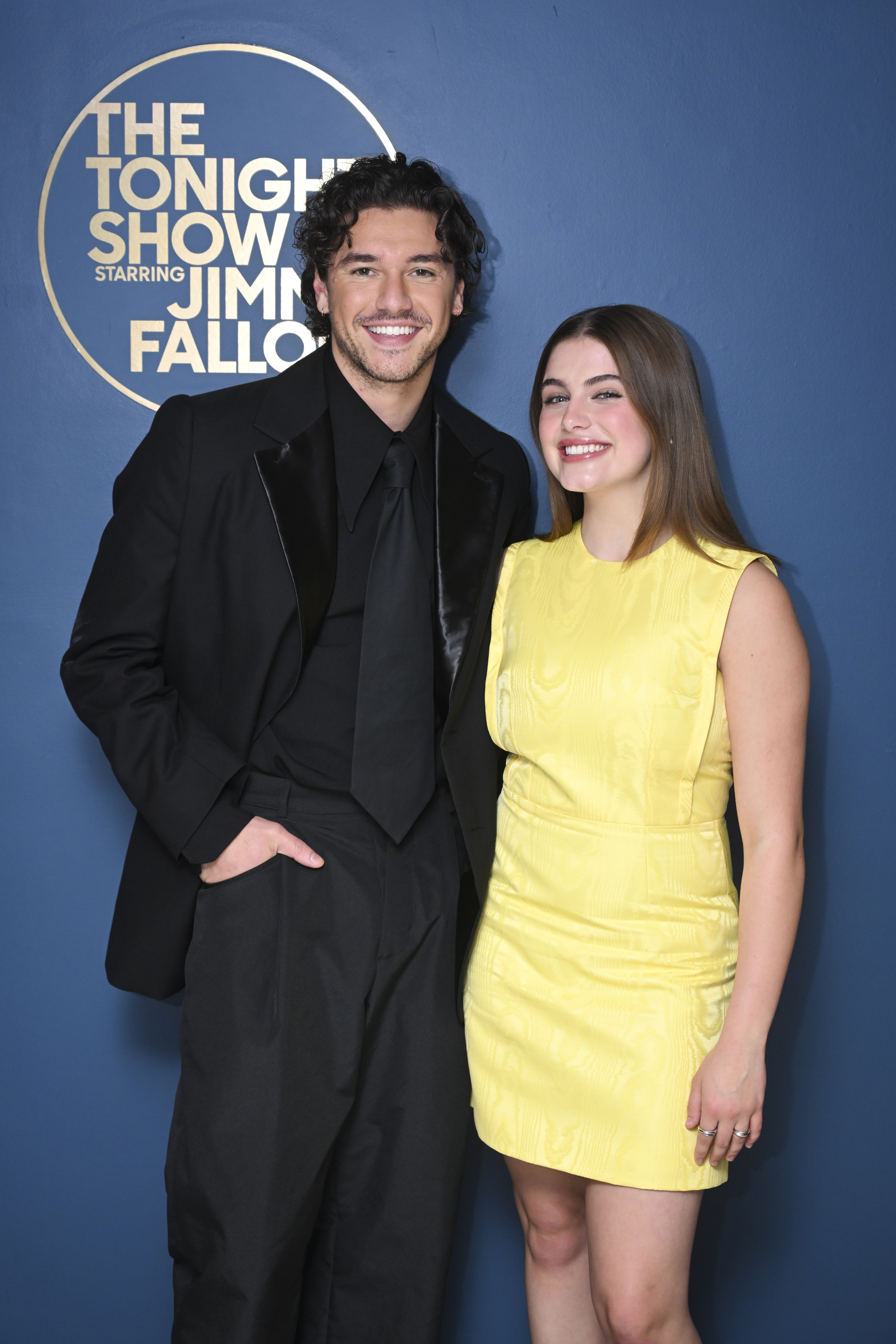 Belmont Cameli and Ella Bright pose backstage at "The Tonight Show Starring Jimmy Fallon" on May 22, 2026. | Source: Getty Images