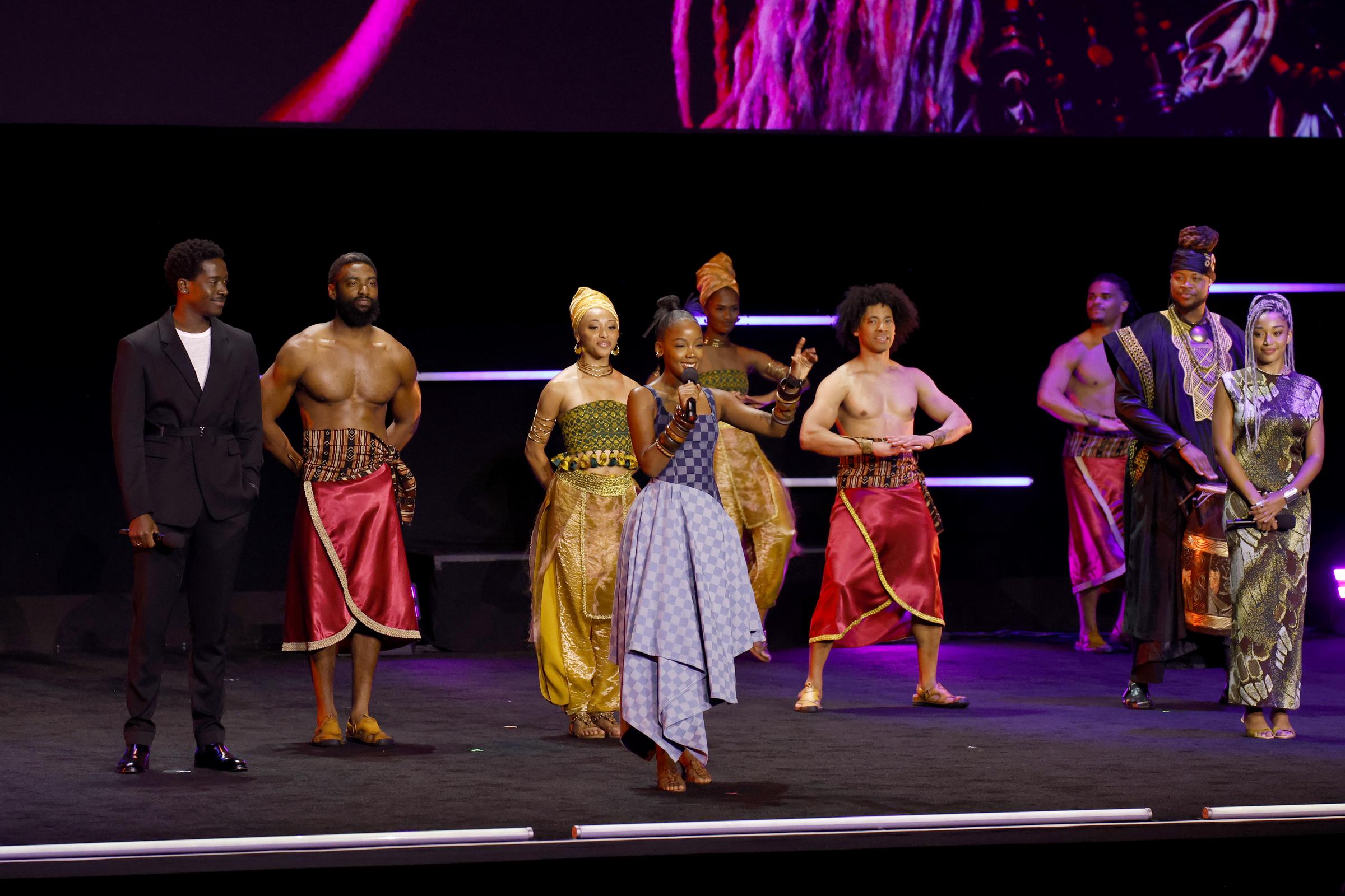 Damson Idris, Thuso Mbedu, and Amandla Stenberg promote the upcoming film "Children of Blood and Bone" at the Paramount Pictures presentation at The Dolby Colosseum at Caesars Palace during CinemaCon, the official convention of Cinema United, on April 16, 2026 in Las Vegas, Nevada. | Source: Getty Images