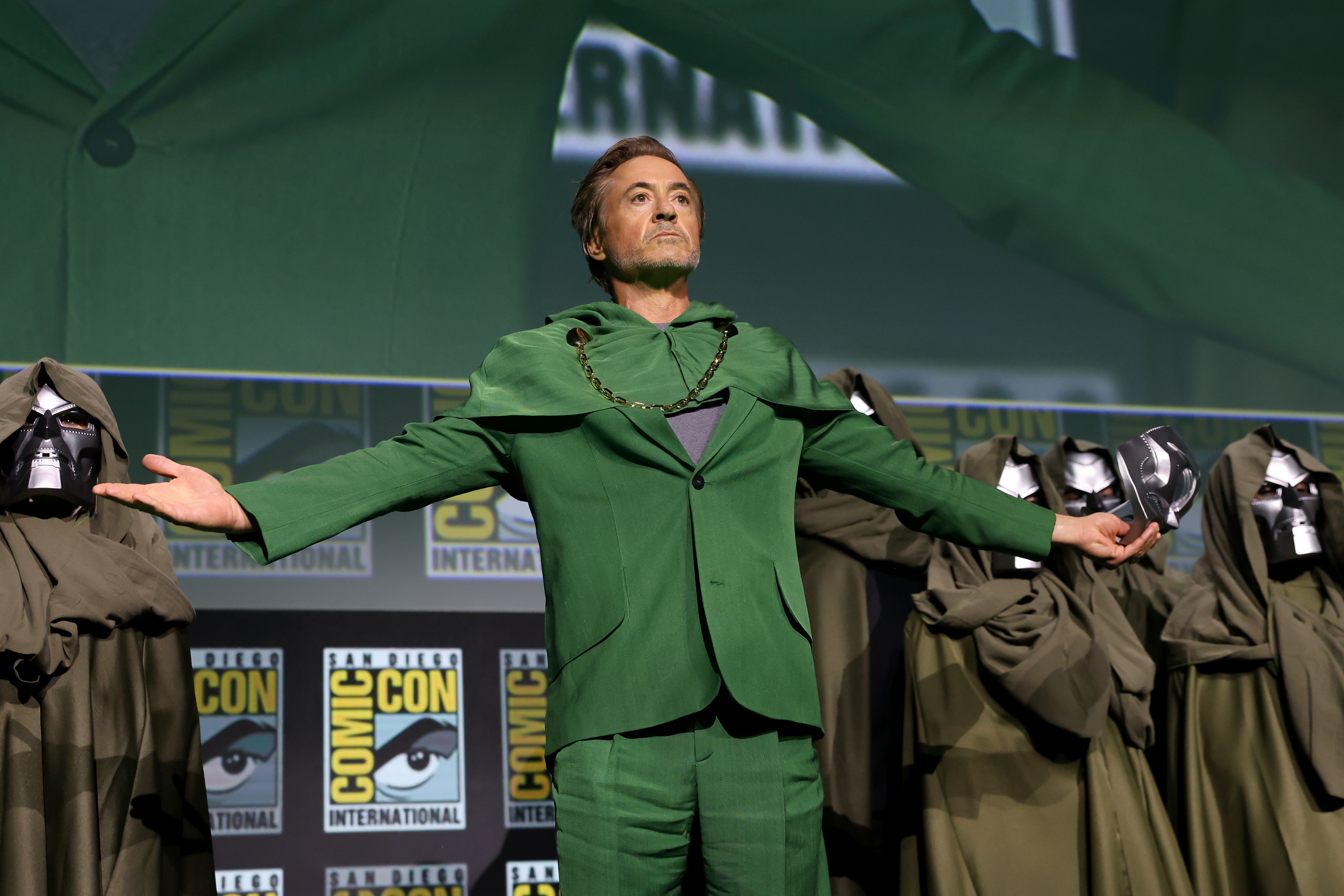 Robert Downey Jr. speaks onstage during the Marvel Studios Panel in Hall H at SDCC on July 27, 2024 in San Diego, California. | Source: Getty Images