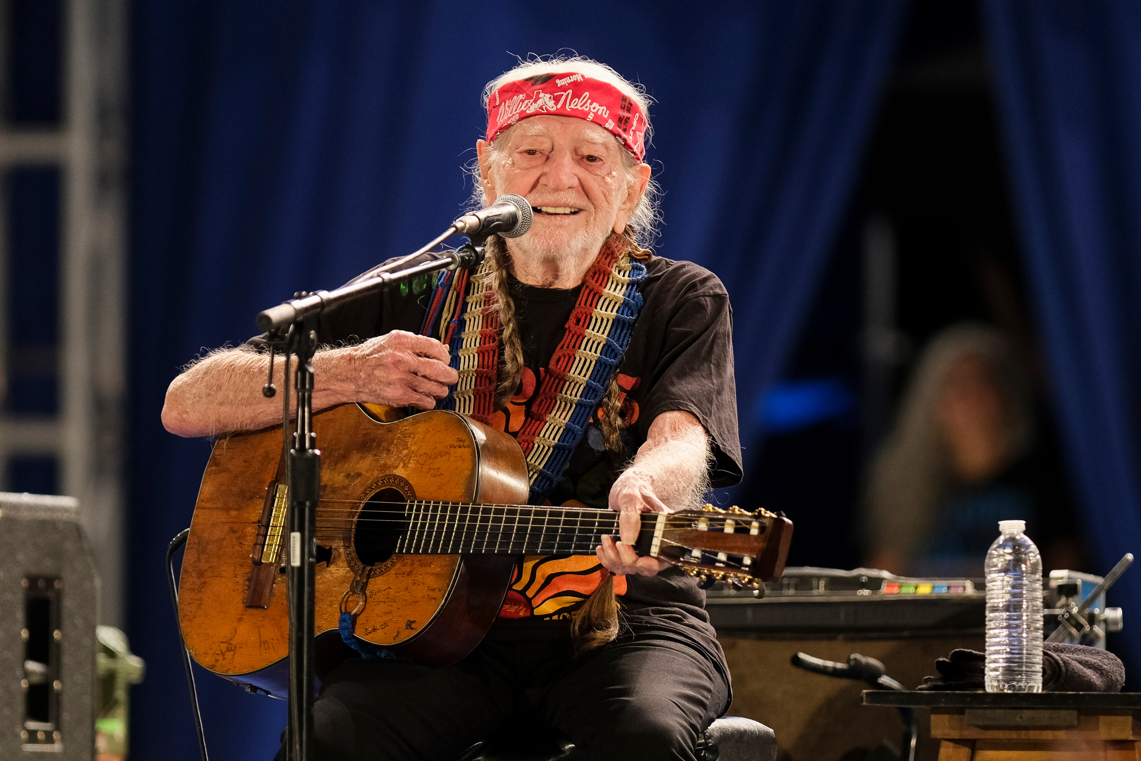 Willie Nelson during a campaign event with US Vice President Kamala Harris, not pictured, at Shell Energy Stadium on October 25, 2024 in Houston, Texas. | Source: Getty Images