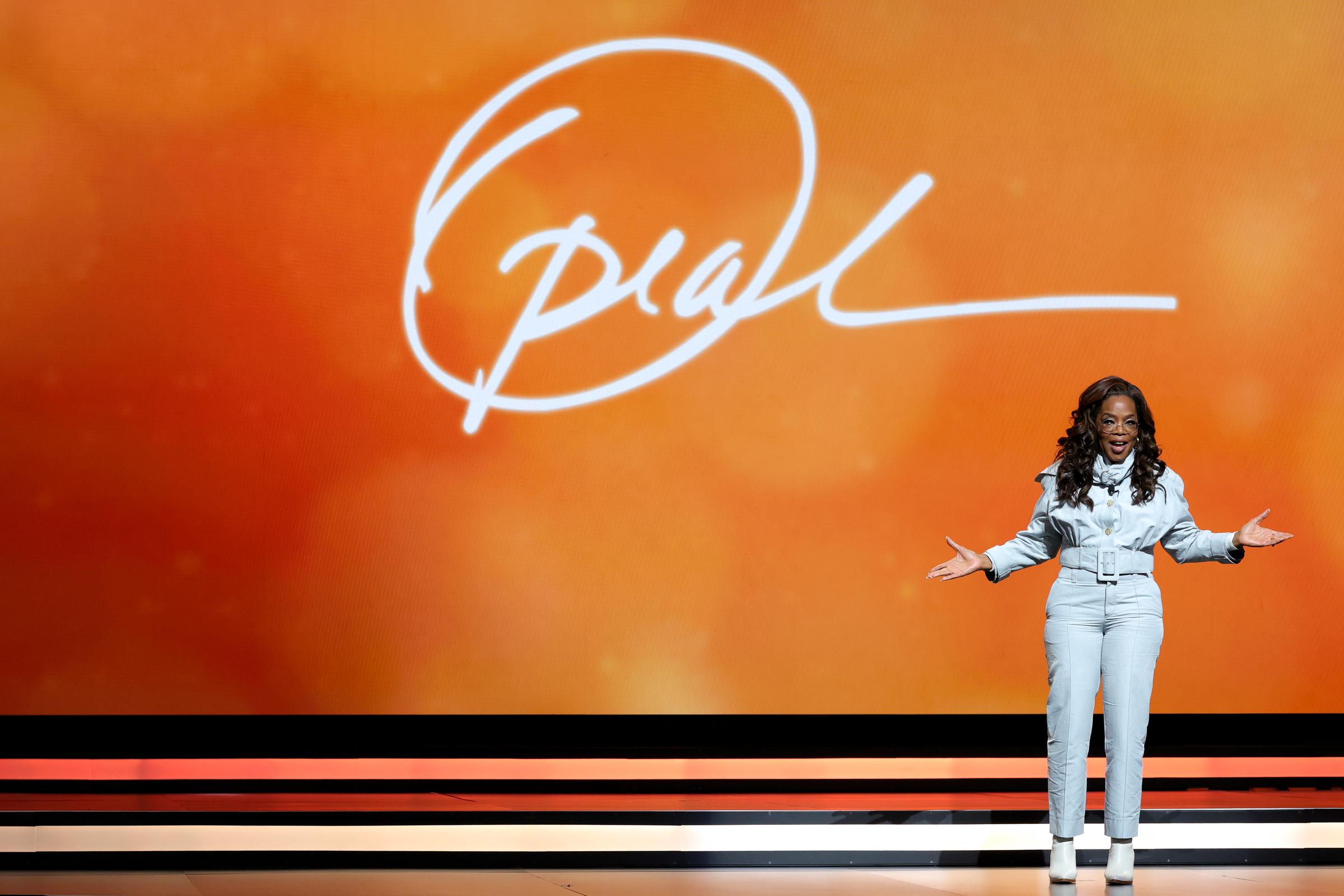 Oprah Winfrey speaks onstage during the Amazon Upfront at Beacon Theatre on May 11, 2026 in New York City. | Source: Getty Images