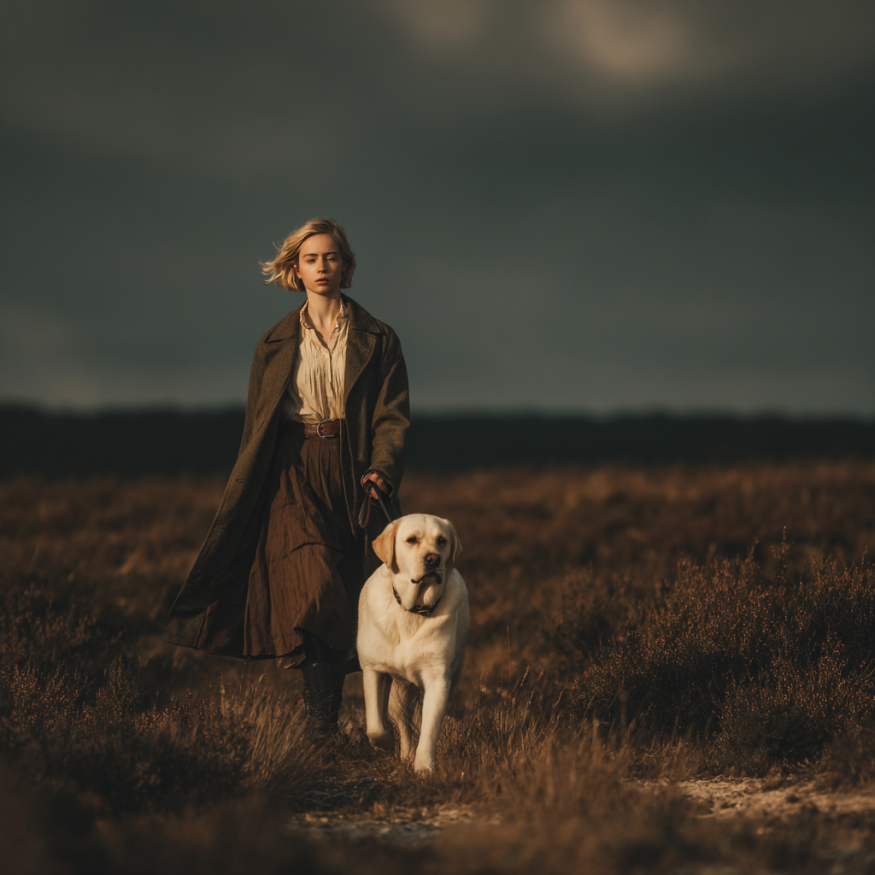 A woman walking her dog | Source: Midjourney