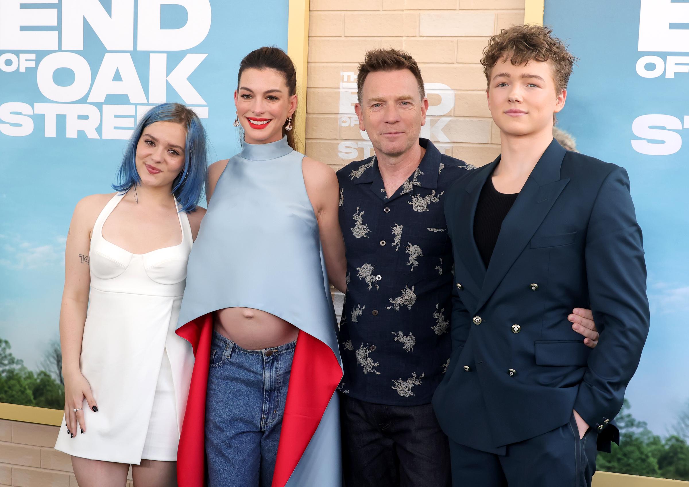 Maisy Stella, Anne Hathaway, Ewan McGregor and Christian Convery attend the World Premiere of Warner Bros.' "The End of Oak Street" at Warner Bros. Studios on August 9, 2026 in Burbank, California. | Source: Getty Images
